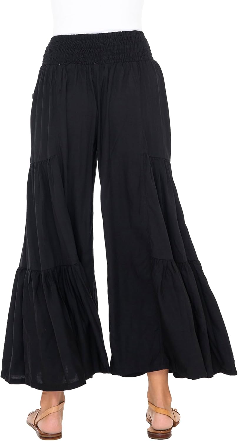 Back From Bali Womens Boho Ruffle Wide Leg High Waist Palazzo Pants with Pockets - Image 3