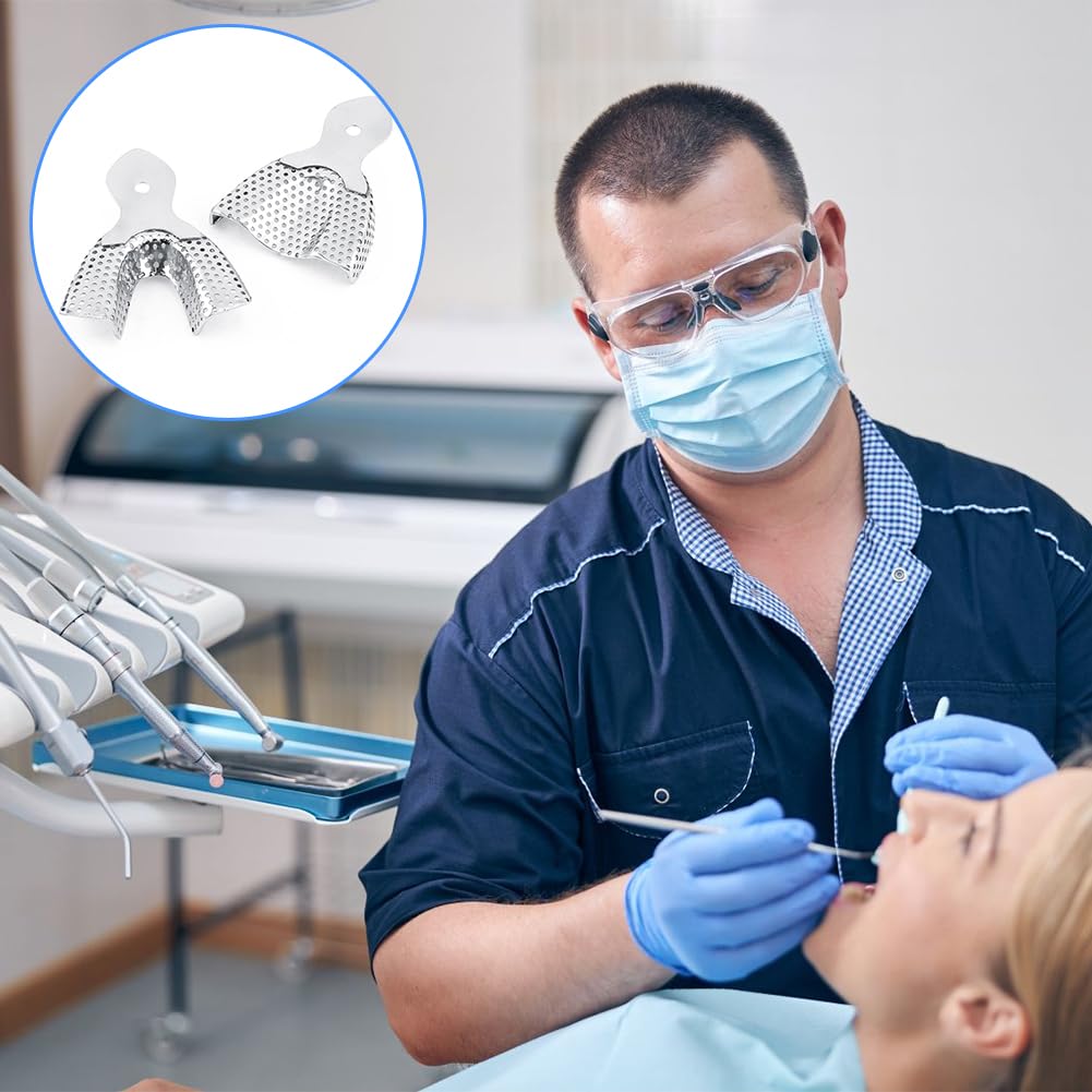 Vassoi Dentali per Impronte in Acciaio Set Morso Dentale Arco Completo Superiore e Inferiore Stampi Denti Inossidabile