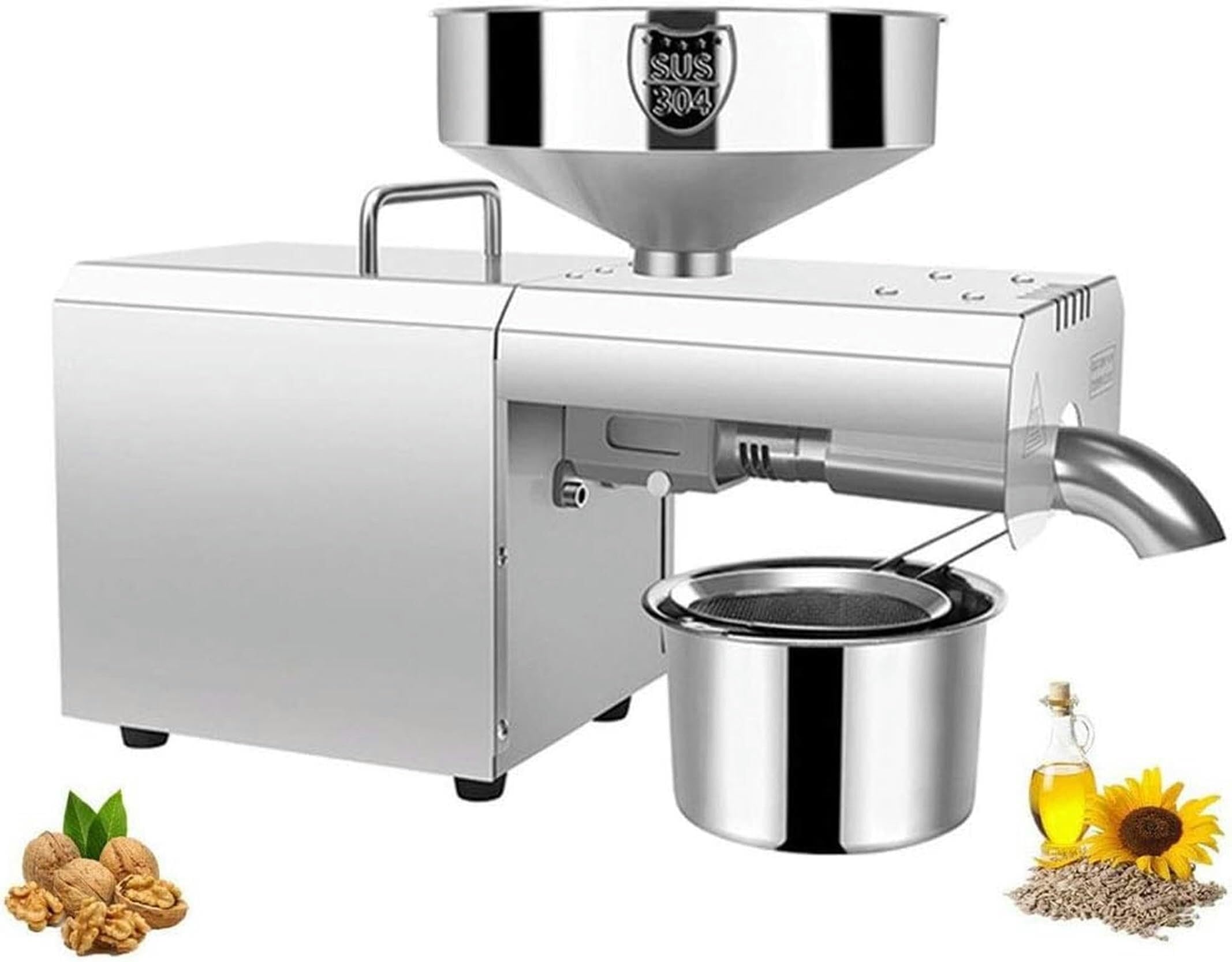MYUYEE Automatic Oil Press Machine Cold Hot Nuts Oil Expeller Stainless Steel Seed Oil Press Extractor for Pressing Peanut Sesame Rapeseed 3-5KG/H
