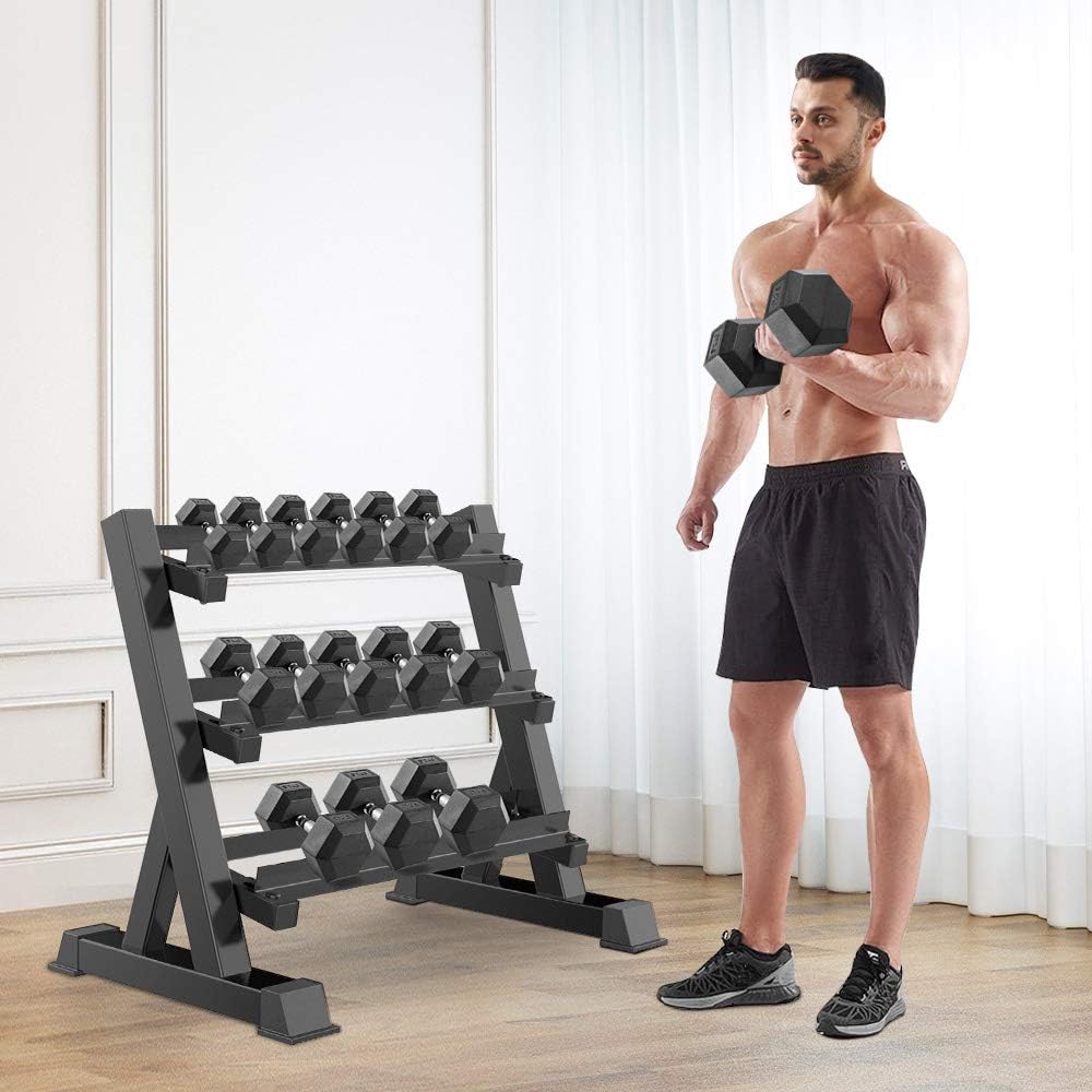 Dripex Rastrelliera Manubri 3 Piani può regolare la larghezza, Porta Manubri Palestra Casa, Max 500 kg, Nero (Solo per Manubri)