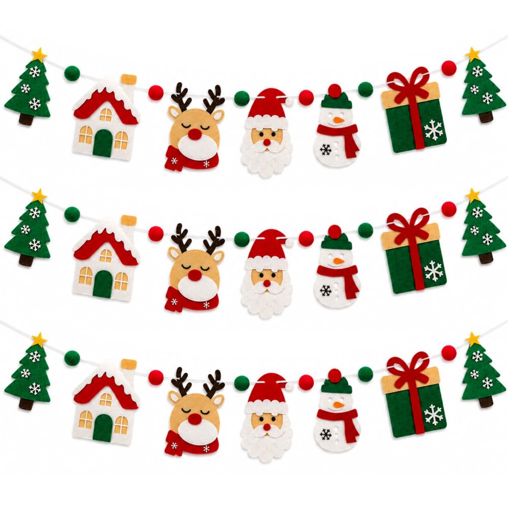 Christmas Theme Banner, 3Pcs 118In Hanging Xmas Felt Buntings Decoration
