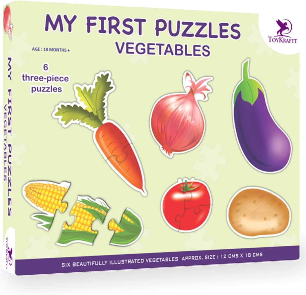 TOYKRAFTT Chunky Infant Floor Puzzle Toy, Toddler 3 Piece Puzzles for Boys and Girls Age of 2 to 3 Years, Educational Jigsaw Puzzle, My First Vegetables Puzzle