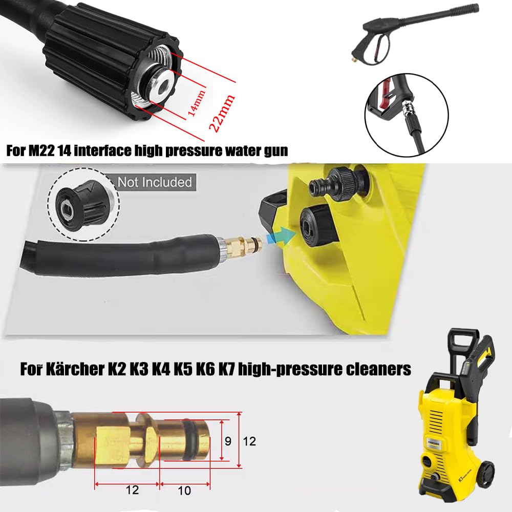 Wąż do myjki wysokociśnieniowej, 6 m, do Kärcher K2, K3, K4, K5, K6, K7, M22-14 mm, wąż zastępczy do myjki wysokociśnieniowej, wąż przedłużający