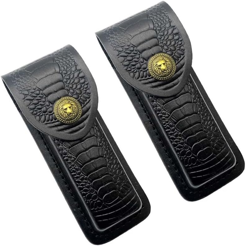 2PCS Knife Sheaths, Top-layer Leather Protective Covers in Black for Belt with Snap Closure Fit for Home, Outdoor