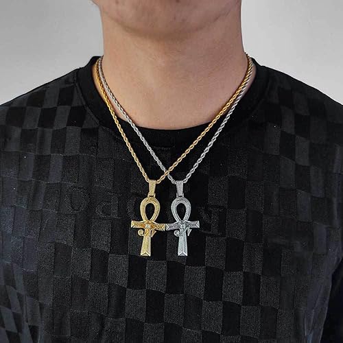 Miniatura 3 de Wisbal Ojo de Horus Ankh Cruz Colgante Latón Chapado en Oro Cuadrado Cristal Circonita Ankh Colgante