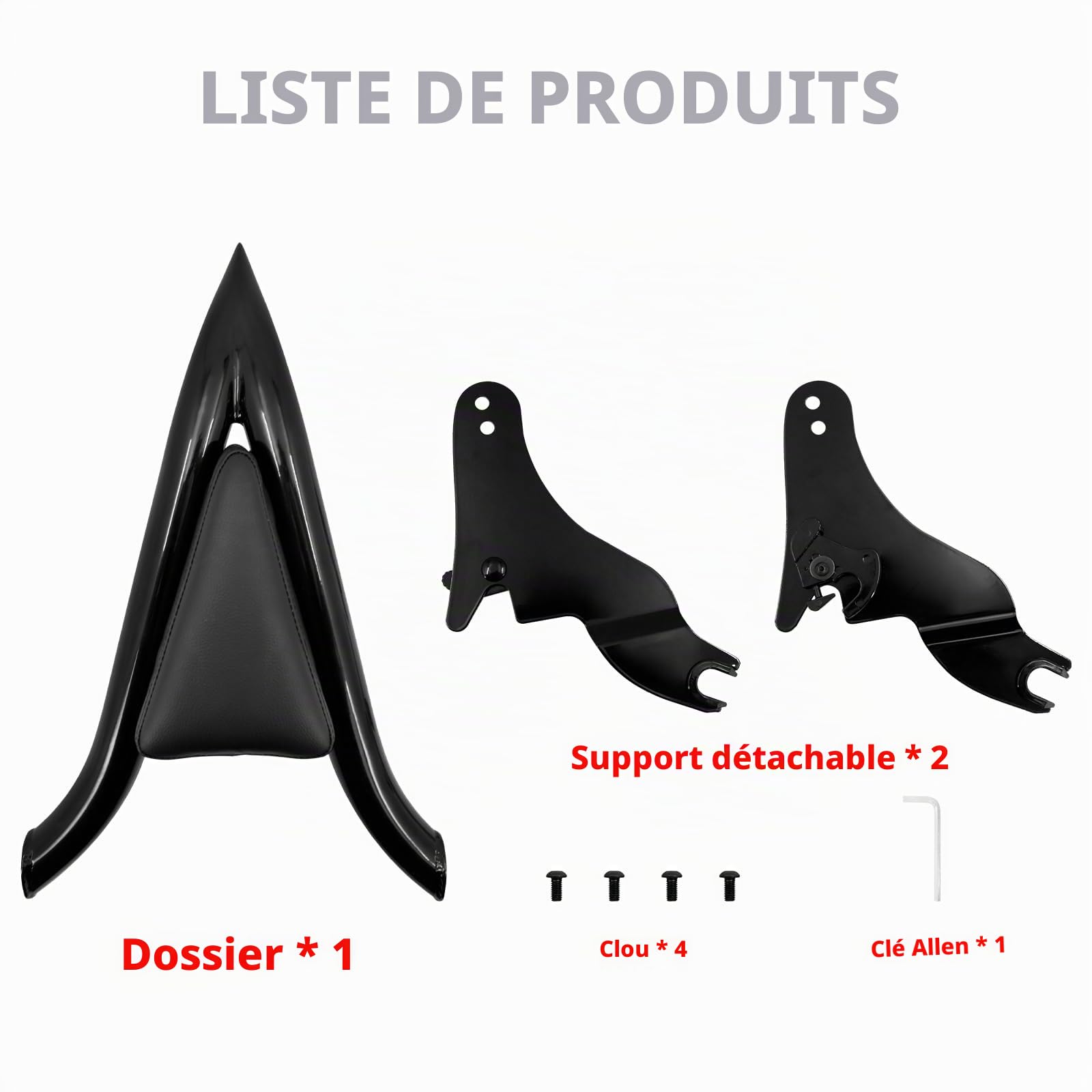 Dossier passager arrière amovible pour moto Sissy Bar pour Harley Touring Road King Road Glide Street Glide 2009-2024 (40,6 cm, noir)