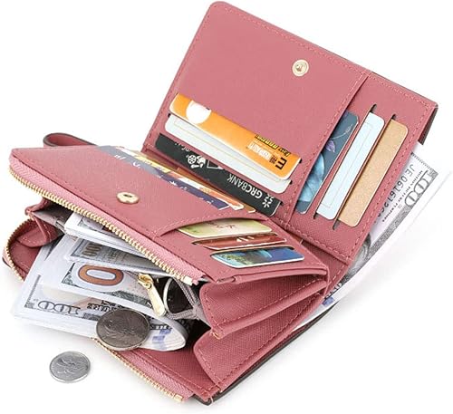 Miniatura 6 de Cartera pequeña para mujer, billetera delgada, plegable, bonita, mini monedero, estuche para tarjetas Rifd, con cremallera, bolsillo para monedas,