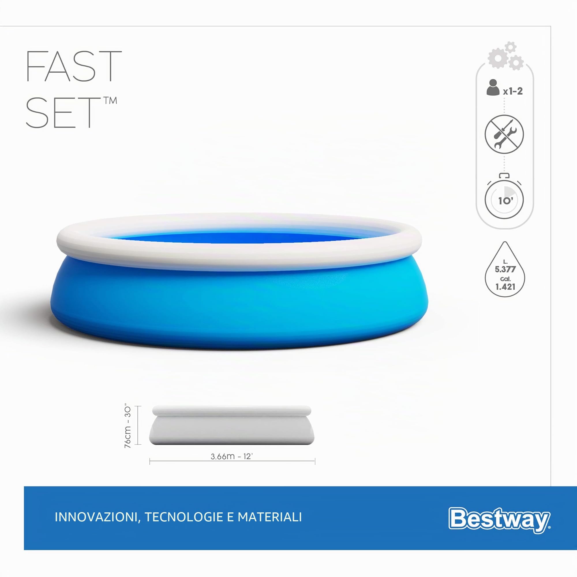 Piscina Fast Set Cm. 366X76, Cap. 5.377 Lt. Predisposta Per Pompa Filtro