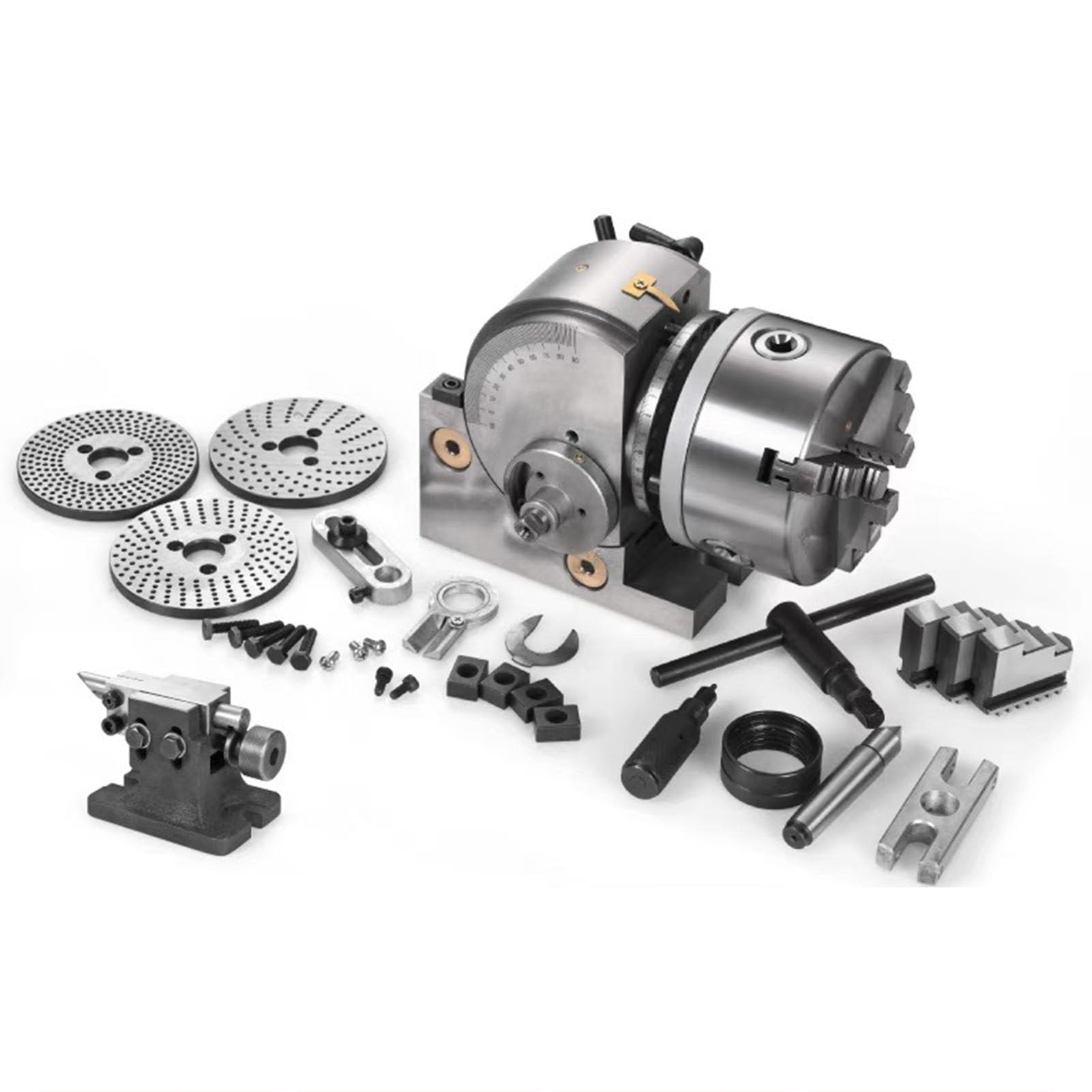 ExoticaBlend Heavy Duty 3-Jaw Dividing Head Set, Precision Semi Universal Dividing Head with 100/125/160Mm Chuck & Tailstock, Indexing Accuracy 0.04°, Chuck with Precision Scale, for Milling 6in