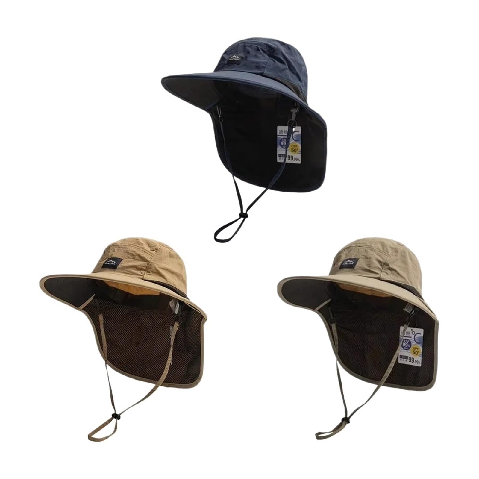 Cappello a Secchiello a Tesa Larga in Poliestere 1pz con Patta sul Collo 56-58 cm