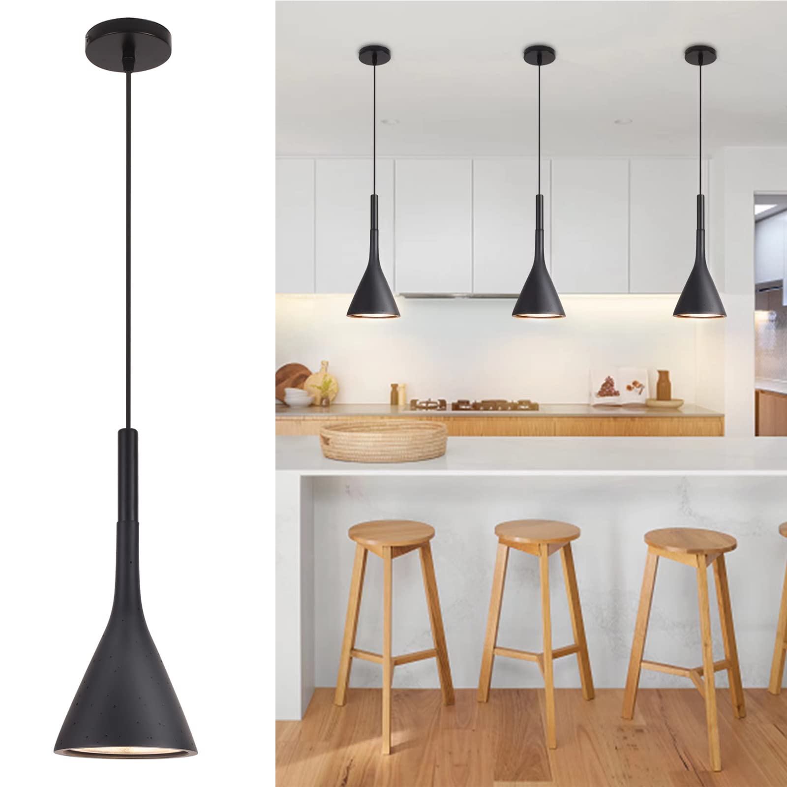 Photo 1 of *SEE NOTES HARWISUP Black Pendant Lights for Kitchen Island, Modern Island Lights for Kitchen, Height Adjustable Mini Pendant Lamp Fixtures Hanging Over Dining Room (Bulb Included) 1 Pack