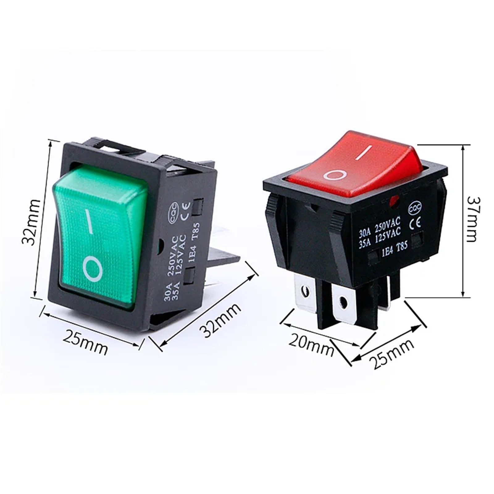 50 sztuk, przełączniki kołyskowe, wysoki prąd, wł./wył. KCD4, srebrna końcówka, 30/35 A 250/125 V AC (4Pin Black, 30A)