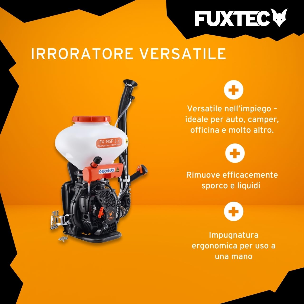 Spruzzatore atomizzatore chimico a zaino Fuxtec - 2 tempi - 2.95CV - motore a benzina - capacità 26L - diserbante - fertilizzante - sale invernale - protezione piante - polvere o liquido - FX-MSP2.2