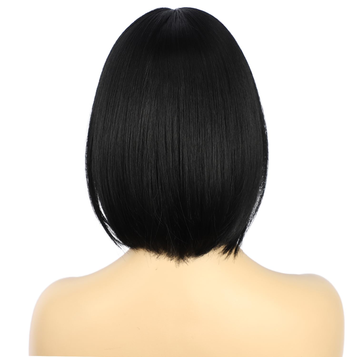 Sapphirewigs Czarne peruki bob dla kobiet z grzywką, krótka, naturalnie wyglądająca, 30 cm