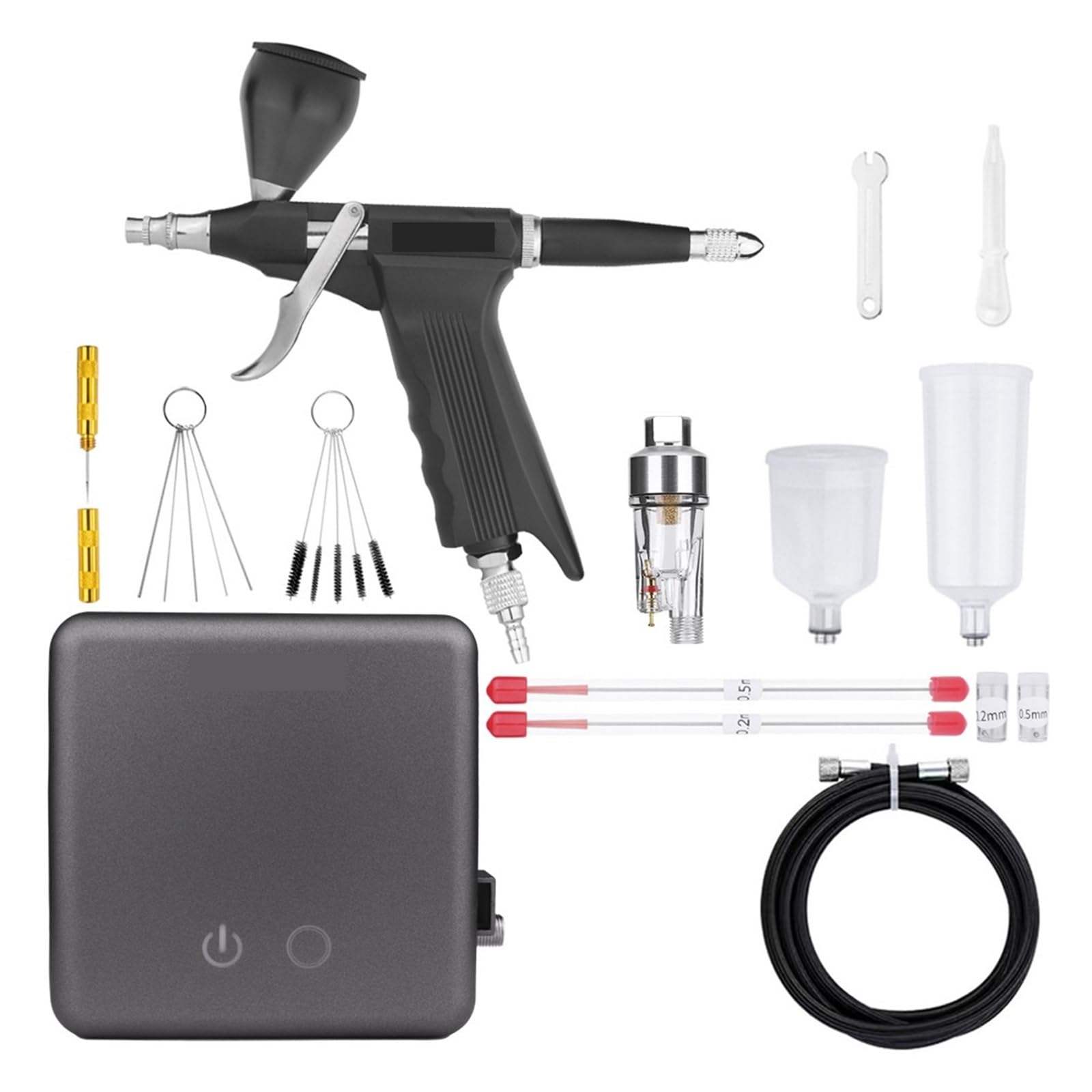 Trigger Air Control GunSide Feed Airbrush mit Auto Stop Kompressor Kit for Auto/Bodypainting Kuchen Mühelose Präzision Gleichmäßiger Sprühstrahl(NCT-24GYW116B S1)