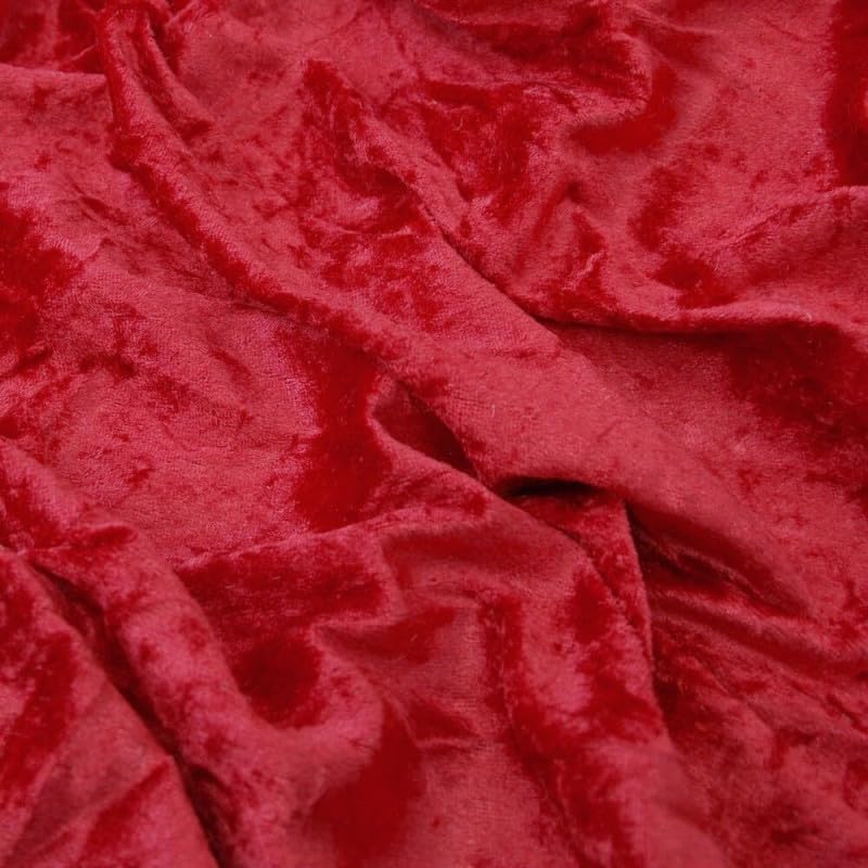 Crushed Velvet Fabric Stretch Velour Material 150cm Wide - Per Metre (Red) — image 1