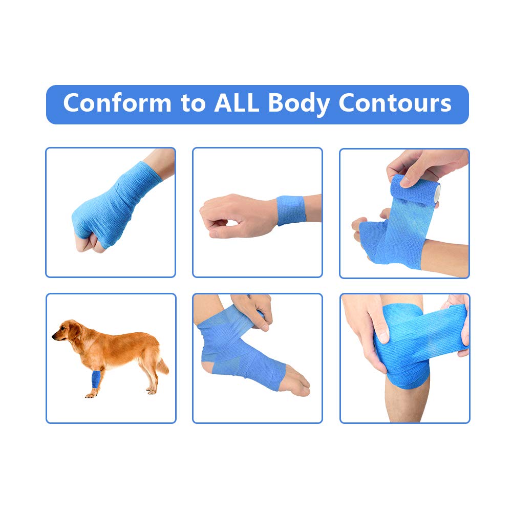 24 STK 5cm X 4,5m Haftbandage Cohesive Bandage Selbsthaftende Verband Fingerpflaster Wundverband Fixierverband Tierverband Hand Reißen Wasserfest Elastische Binde Für Menschen Haustiere (Blau)