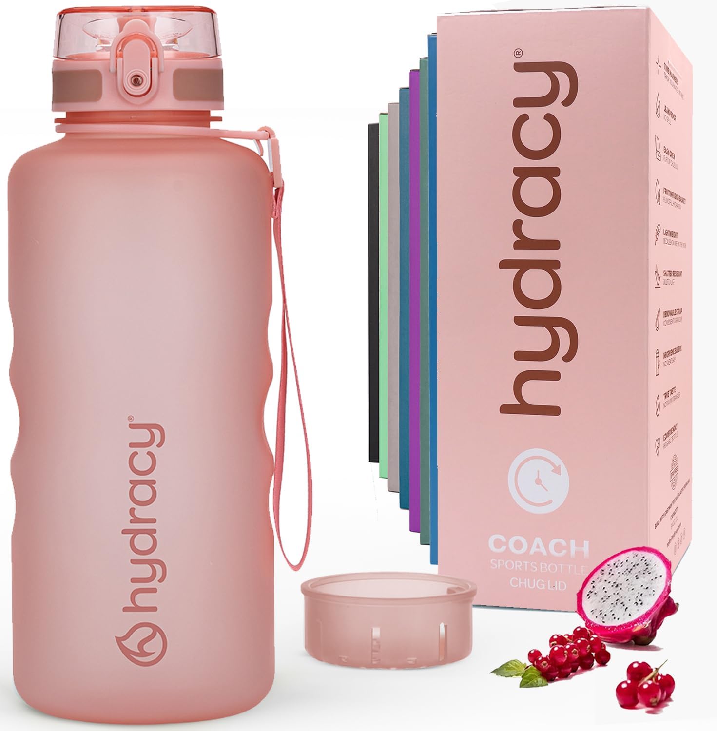 Hydracy Water Bottle with Time Marker -Large Half Gallon 64oz BPA Free Bottle & No Sweat Sleeve -Leak Proof Gym Bottle with Fruit Infuser Strainer & Times to Drink -Ideal Gift for Sports & Outdoors