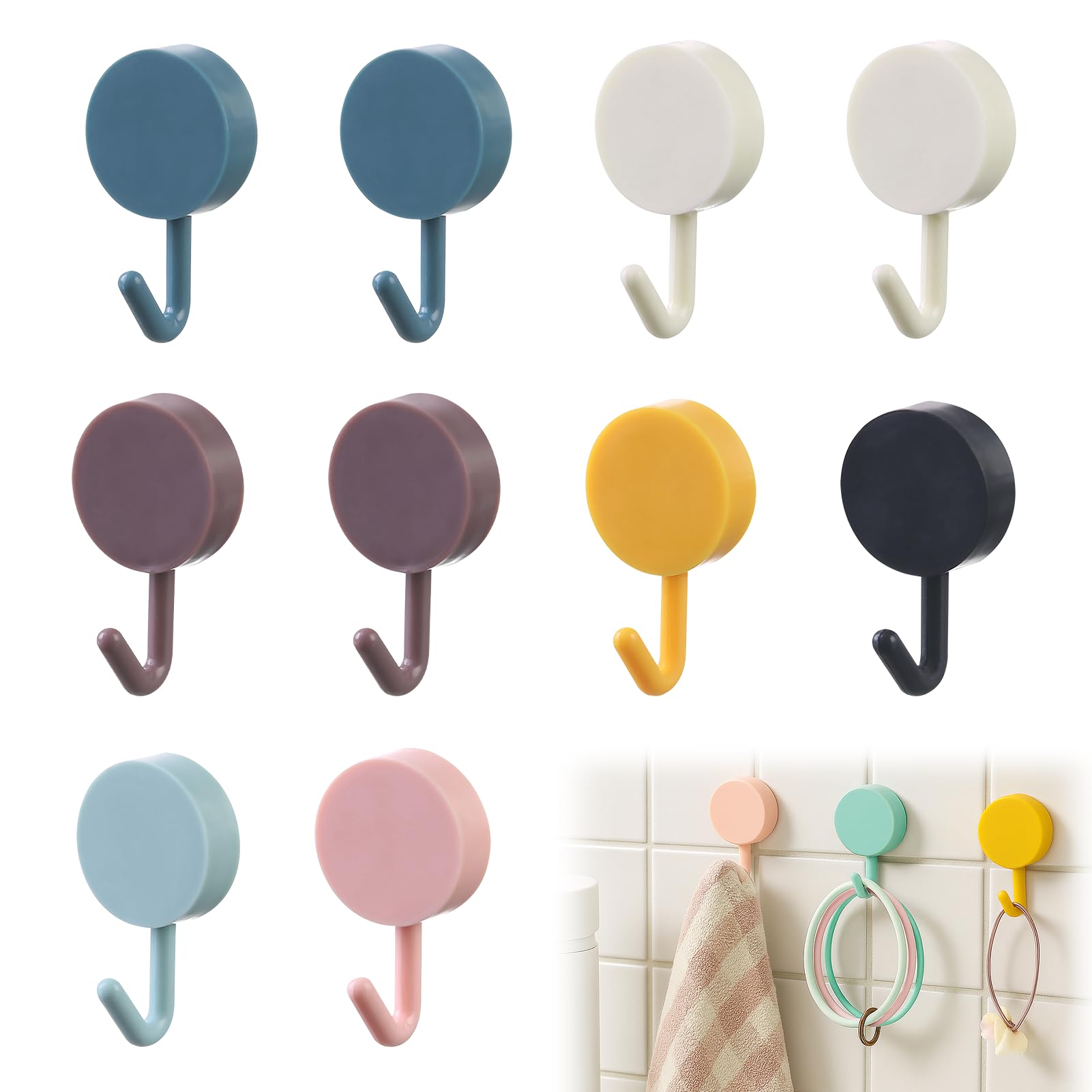 Crochets Adhesifs Muraux 10 Crochets Adhésifs Mural Colorés - Sans Percer Pour Salle De Bain, Cuisine Crochet Adhesif Mural