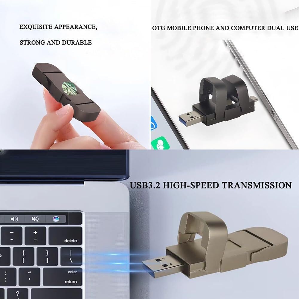 Chiavetta USB con sblocco tramite impronta digitale, chiavetta USB crittografata di grande capacità, trasferimento veloce, barra di archiviazione crittografata da 500 Mb/s for Android/PC(Black+512)