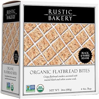 Rustic Bakery Handmade Sourdough Flatbread Cracker Bites - Black & White Sesame- Charcuterie Crackers for Cheese Platters or Snacking - Made in California - Pack of 4, 6 Oz Bags