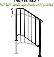 Vista 5 de Pasamanos ajustables para escalones al aire libre, pasamanos #2 para 2 o 3 escalones, pasamanos de hierro forjado mate, riel de escalera con kit