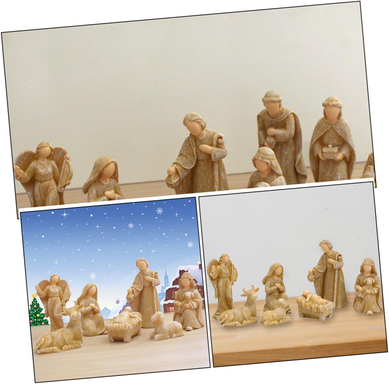 10pcs Christmas Nativity Set Jesus Ornaments Resin Figurines Holy Family Scene Backdrop Indoor Religious Home Decor