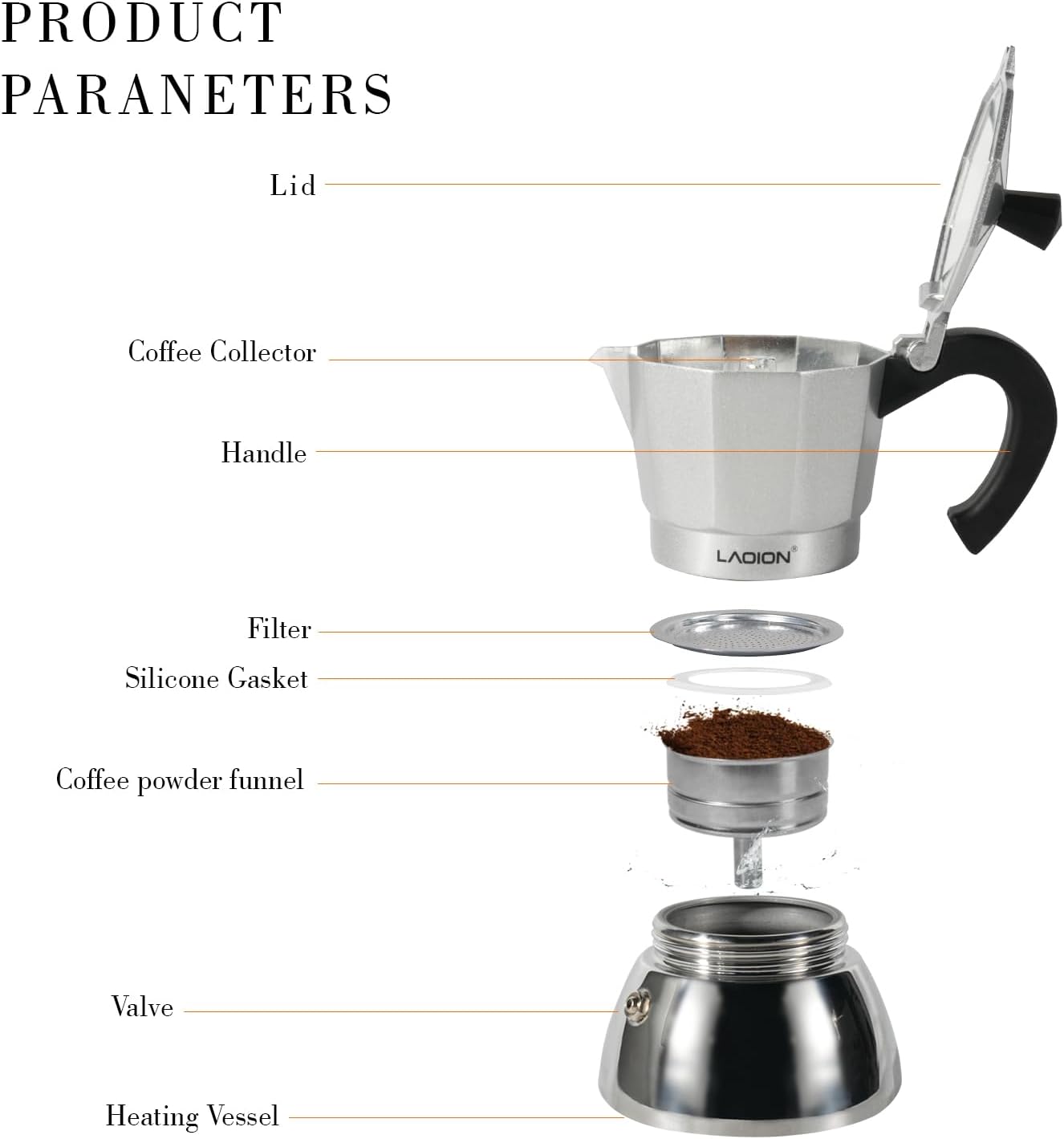 LAOION Stovetop Espresso Maker, 3Cup Moka Pot, Espresso Machine Compatible with Induction Cooktops, 150ml Stainless Steel & Aluminum Cuban Coffee Maker for Cafetera Cubana, Silver