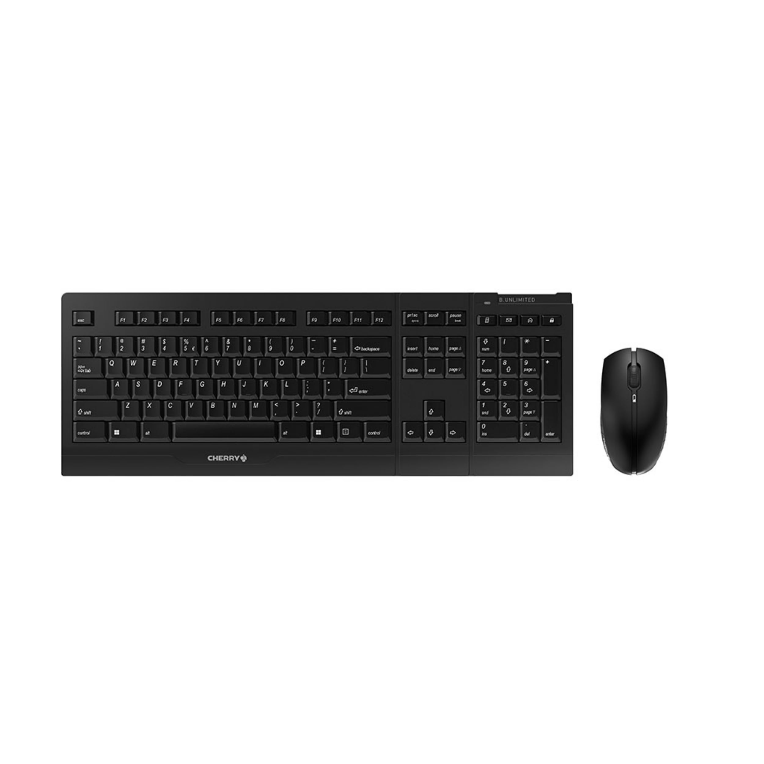 CHERRY B.UNLIMITED 3.0, Bezprzewodowy Zestaw Klawiatura i Mysz, Układ EU (QWERTY), Połączenie przez 2,4 GHz, Odporne na ścieranie Przyciski, ładowalne, Czarny