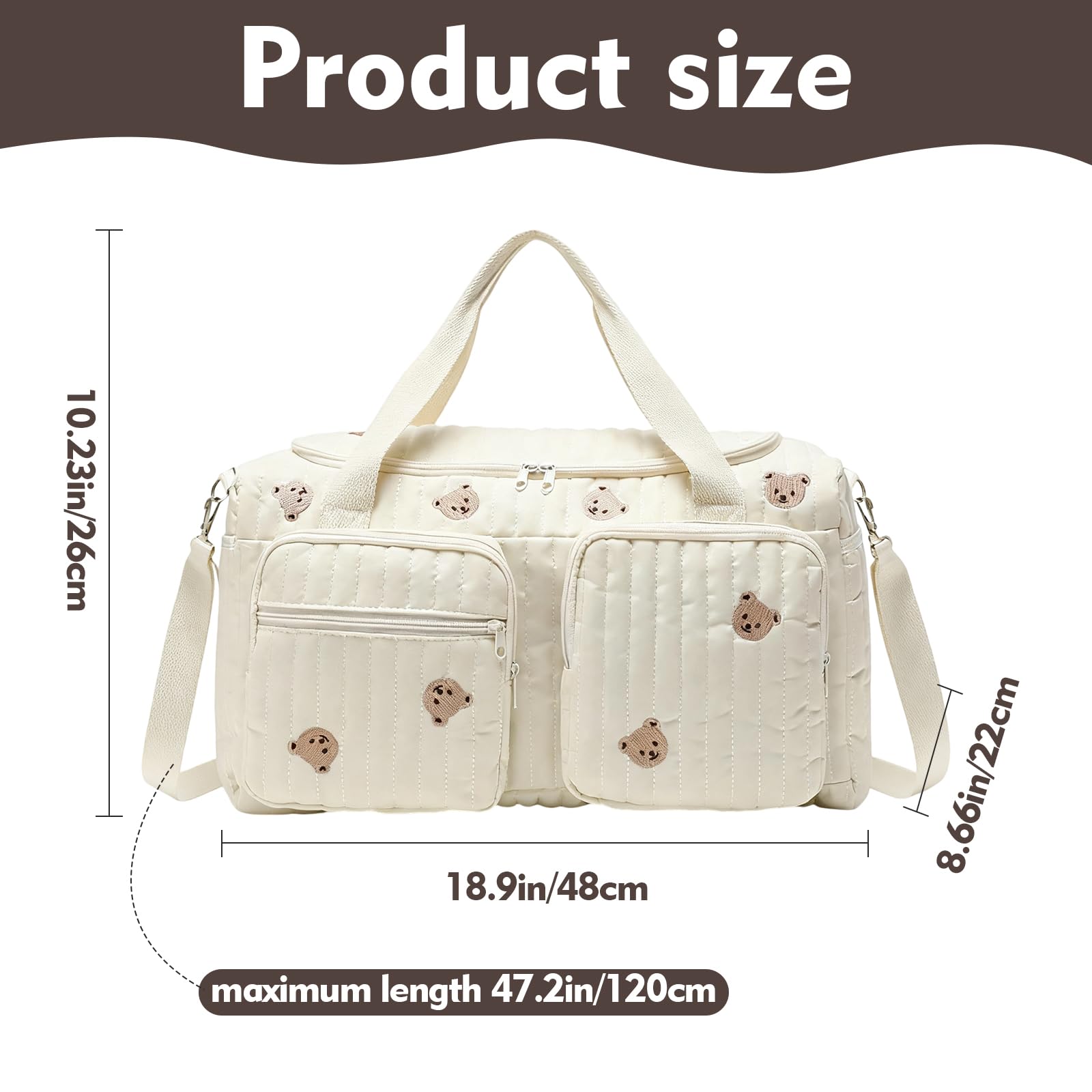 Borsa tote per pannolini in cotone, 48 cm, grande capacità, molteplici opzioni di archiviazione, ricamo, borsa morbida per mamma maternità, borsa da viaggio leggera con tracolla