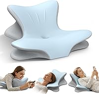 Tujami Cervical Neck Pillow: Ergonomic Memory Foam Reading Wedge for Pain Relief, Sleeping & Back Support (Blue Queen)