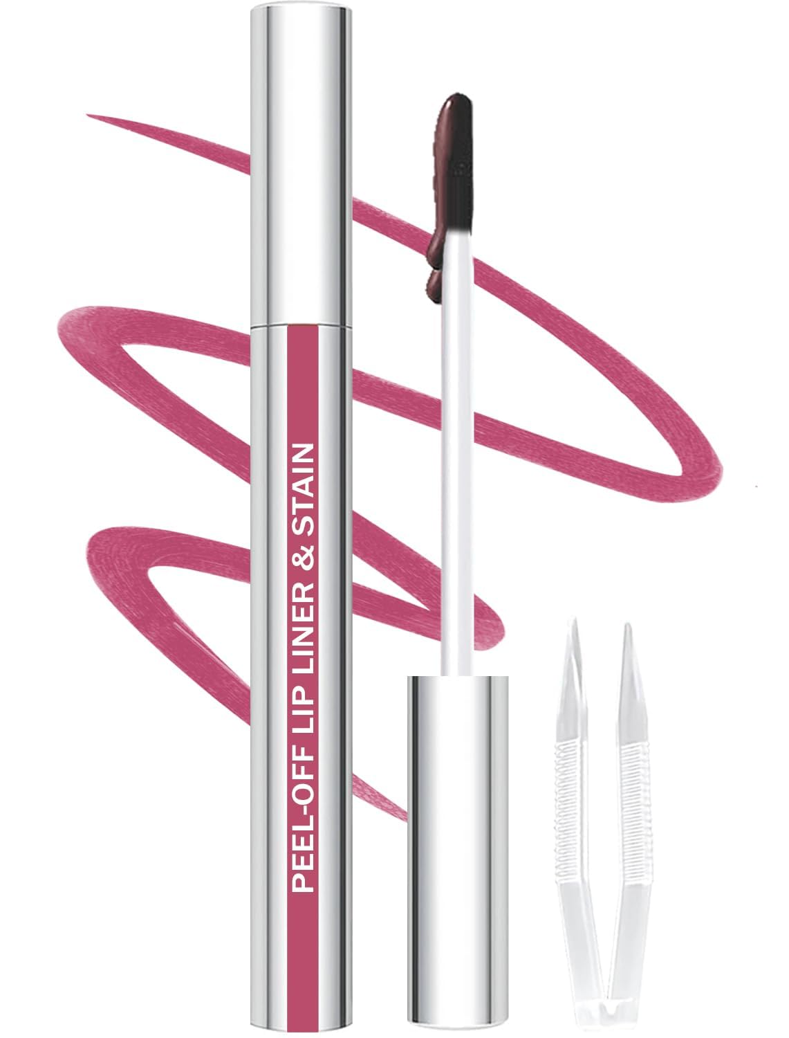 Lip Liner Stain Peel Off with Tweezer, Long Lasting Matte Lip Lipstick Tint Tattoo, Highly Pigmented Color Lip Liners Makeup, Waterproof, Transfer-proof Lipstain for Women, for All Skin Types, Mauve