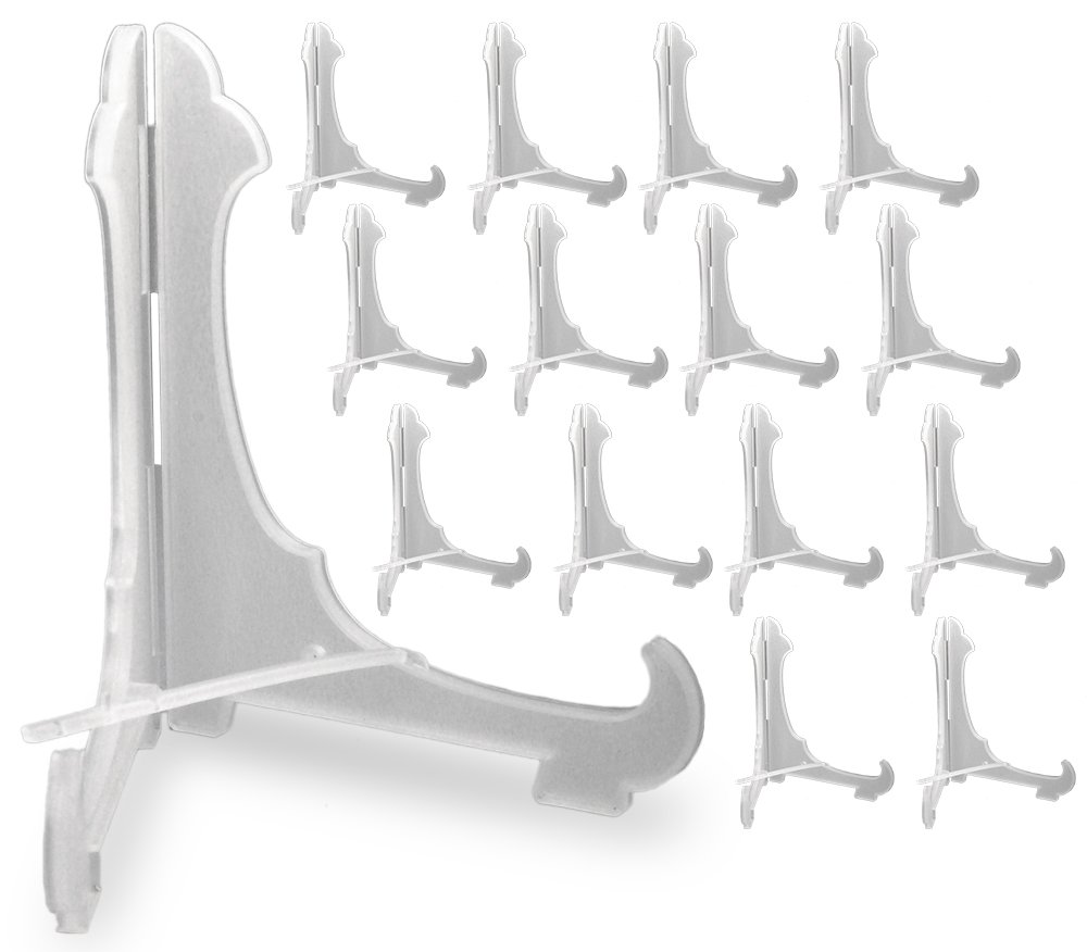 BANBERRY DESIGNS Clear Frosted Plastic Economy Easels - Locking Bar - 6 Inch - Pack of 15