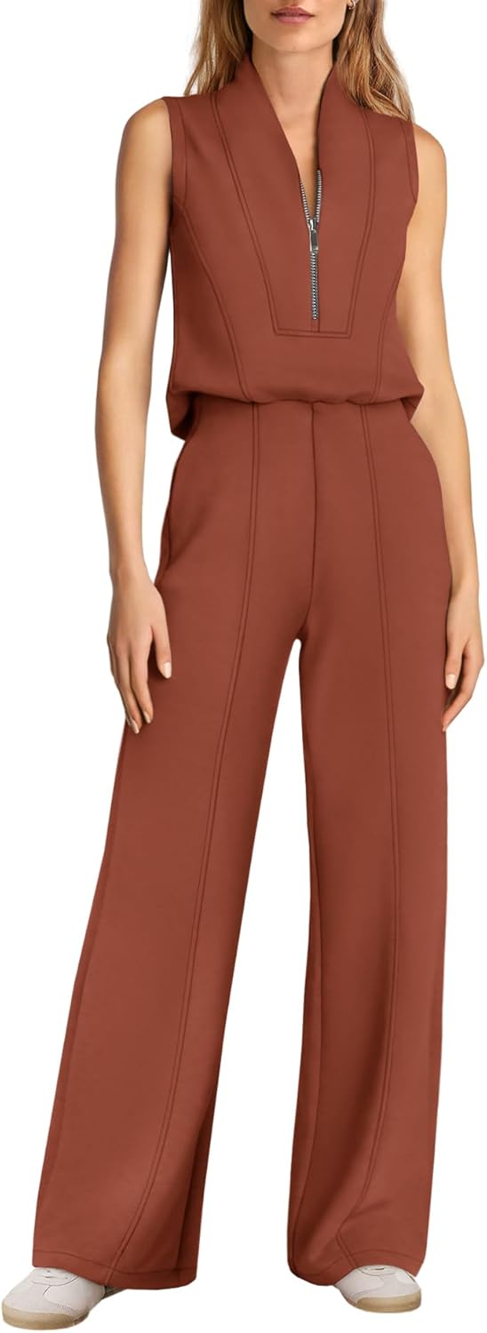 Yanekop Womens Wide Leg Jumpsuits Sleeveless One Piece Jumpsuits Dressy Airport Travel Outfit Summer Jumpsuit