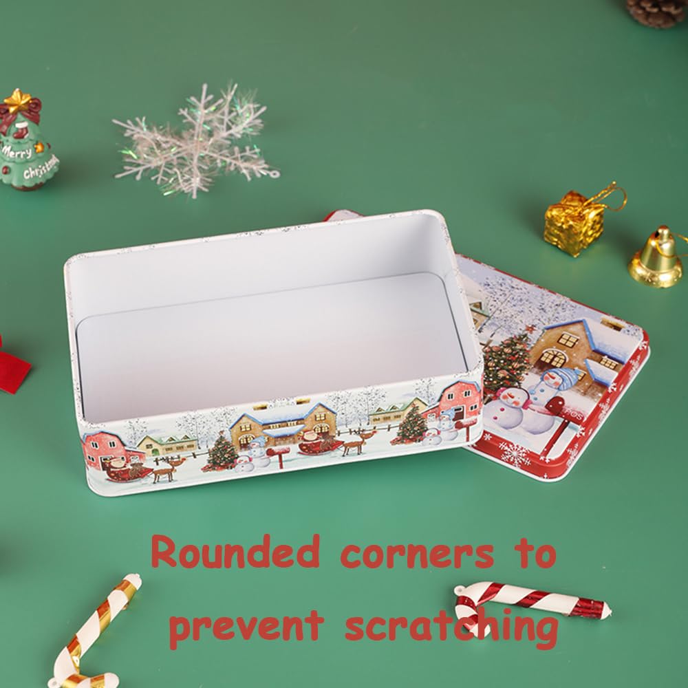 Boîtes En Métal à Thème De Noël Lot De 2 Avec Couvercles à Fenêtre Transparente Boîte Décorative De Vacances
