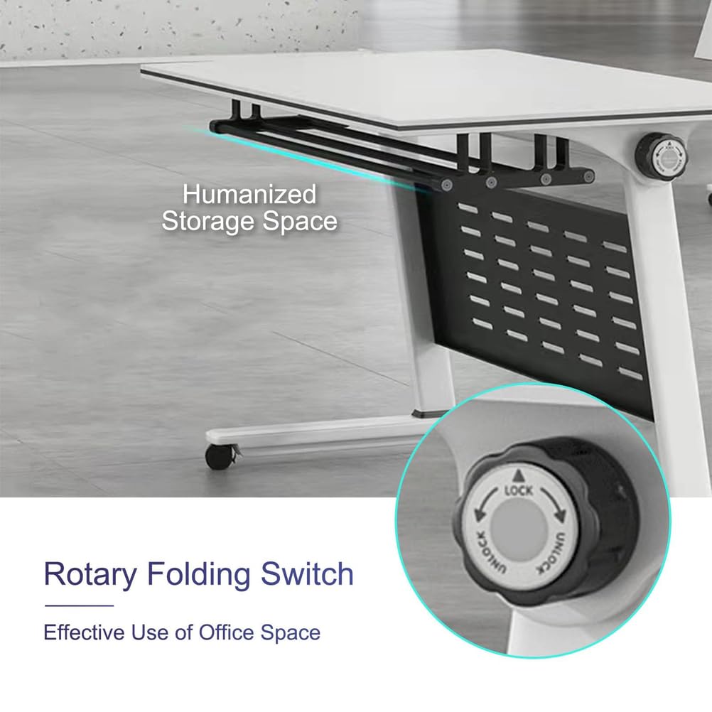 Mesa de conferencias Plegable móvil con Tapa abatible y Ruedas silenciosas, Ideal para Estaciones de Trabajo, oficinas, Salas de conferencias y Uso doméstico.