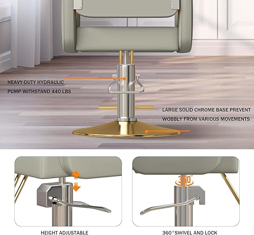Miniatura 6 de Silla de peluquería silla de salón de 360 grados giratorias, silla de peluquería hidráulica con capacidad de hasta 330 libras, equipo de spa de