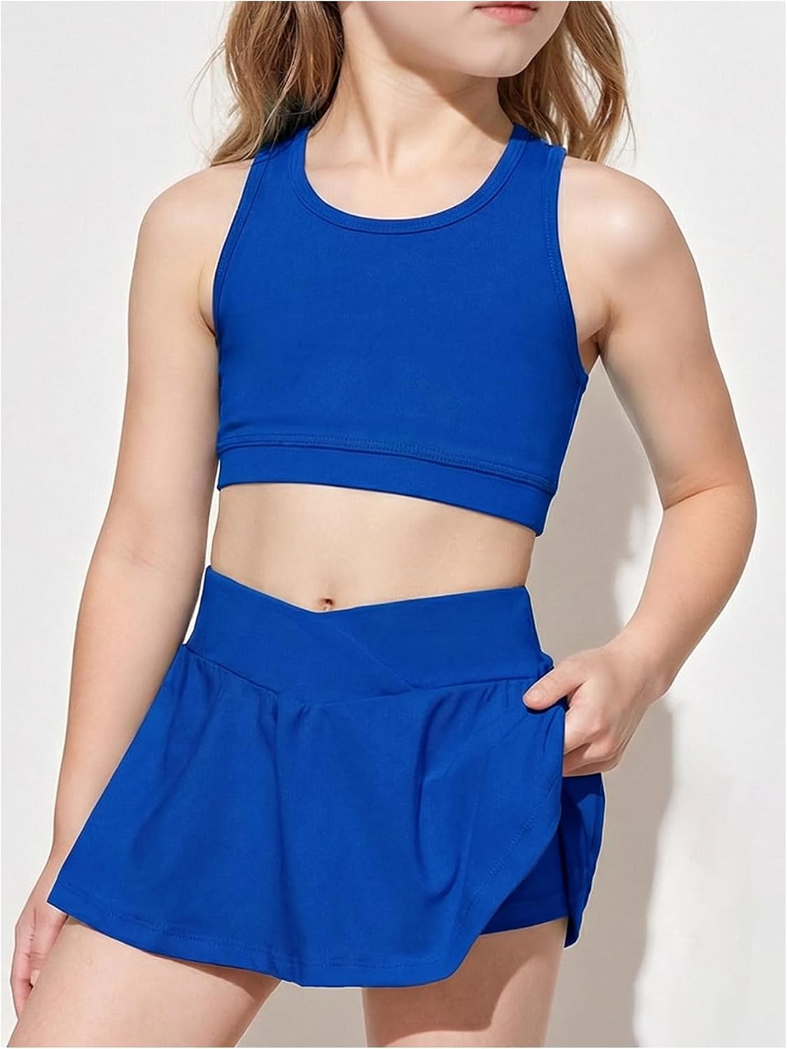 SOLY HUX Toddler Girl's 2 Piece Workout Outfits Lightweight Crop Tank Tops and Skort Athletic Set