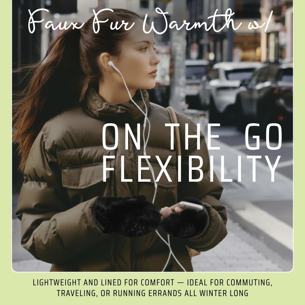 Funky Junque Faux Fur Flip Mittens Womens Warm Convertible Fingerless Gloves - Image 5