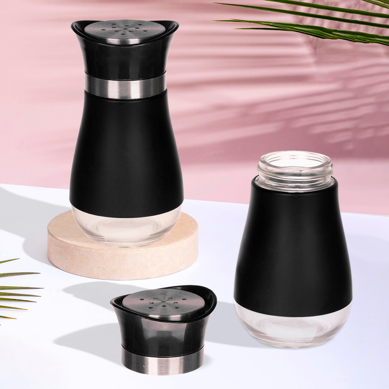 Kuber Industries Salt Shaker Box | Stainless Steel Pepper Shaker Box | Chilli Flakes Seasoning Sprinkler Box | Namak Daani | Dining Table Masala Box Dabbi | Pack of 2 | Black (B0CH54CKDX) Amazon Price History, Amazon Price Tracker