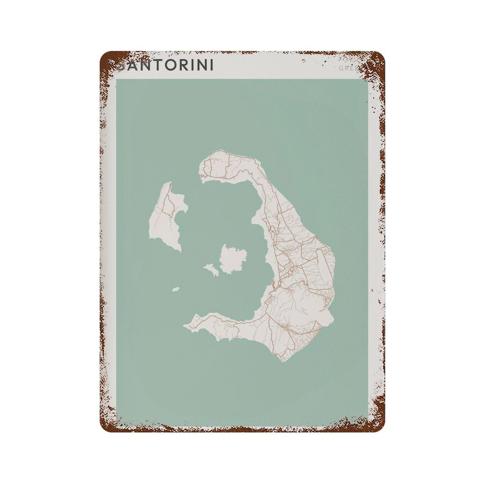 xiaoxiaoshen Santorini Map Greece Travel Gift Minimalist Wall Decor Art Metal Tin Poster Modern Home Decor Art Home Bar Shop Decorations Vintage Sign 40x30cm