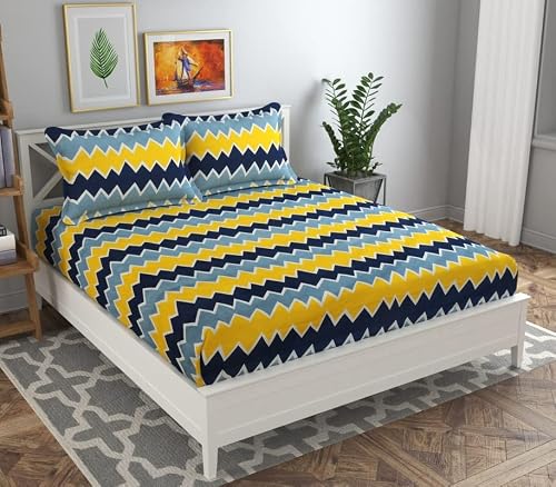 BSB HOME 120 TC Double Floral Bedsheet with 2 Pillow Covers | 110 GSM Soft Brushed Microfiber - Breathable & Wrinkle Free - (86 X 88 Inch, Yellow & Gr
