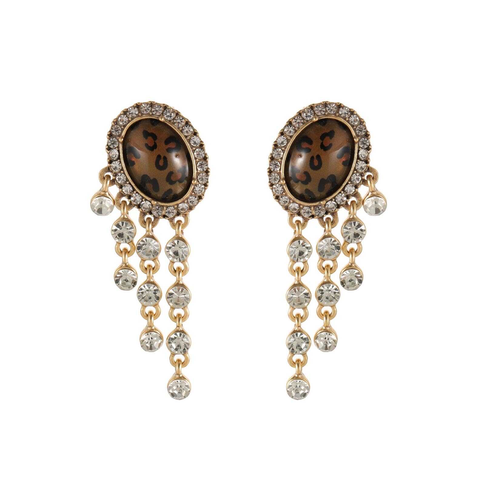 Boucles d'oreilles léopard pendantes strass doré pour look soirée