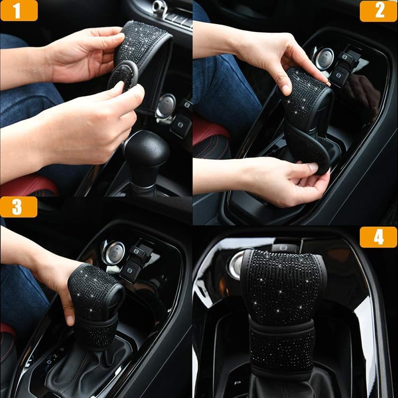 Miniatura 5 de Bling Bling - Funda para palanca de cambios de coche con cristales brillantes, funda para palanca de cambios con brillo de strass, protector para