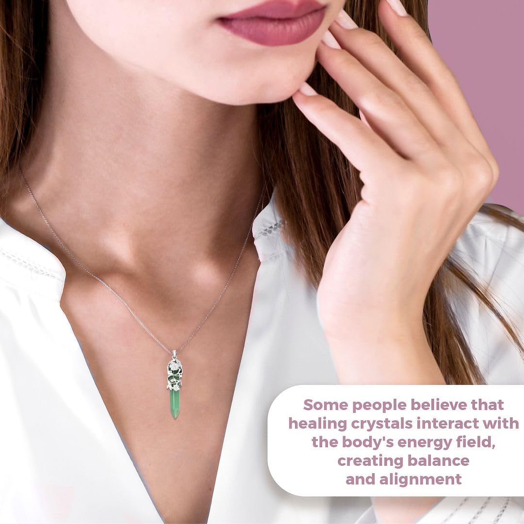 Real Natural Green Aventurine Necklace for Women 24" with Lobster Clasp - Healing Crystal Necklaces for Women with Flower Wrapped Pendant Aventurine Jewelry Mothers Day Christmas Gifts - Image 4