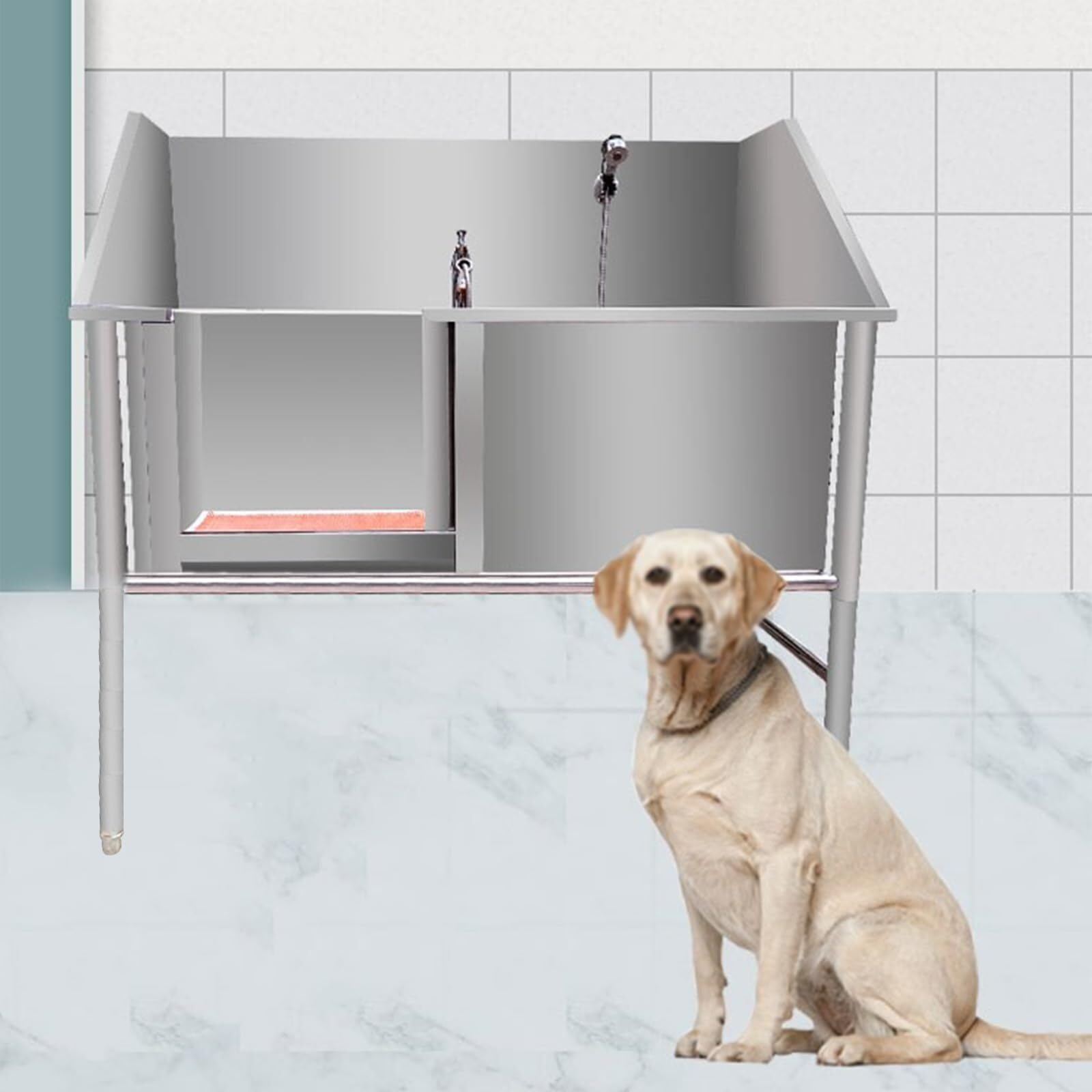RENJJPBO Dog Grooming Bathtub Station Stainless Steel Professional Dog Bathing Station,Dog Cat Pet Wash Shower Sink with Faucet