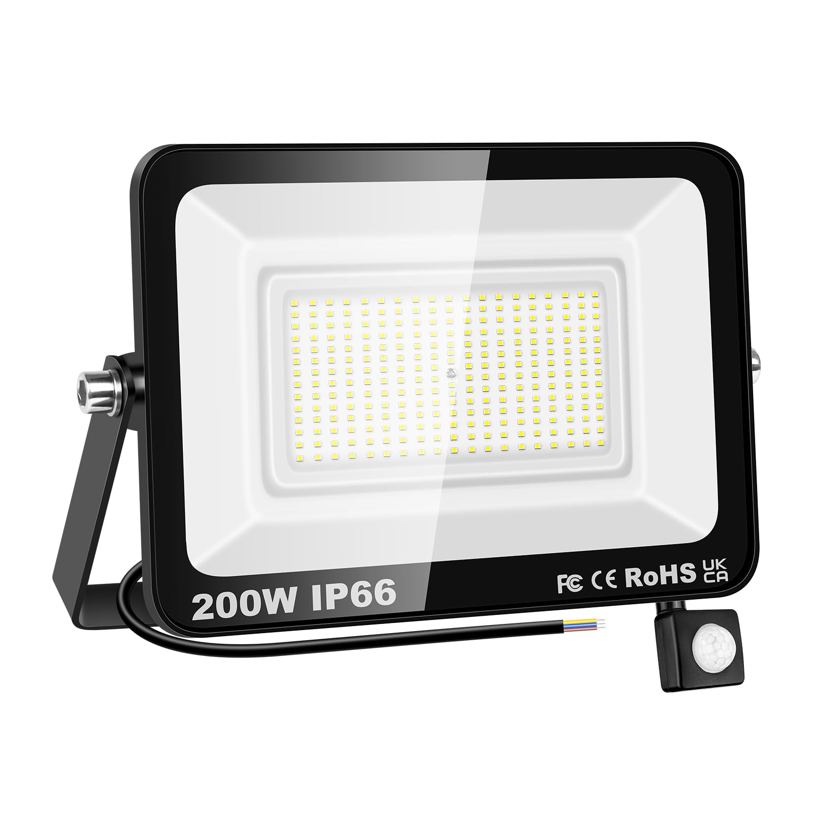 PICAA LED Security Lights with Motion Sensor 200W PIR Sensor Daylight White LED Flood Lights Outdoor IP66 Waterproof Floodlight Wall Light for Garage Garden Forecourt Hallway