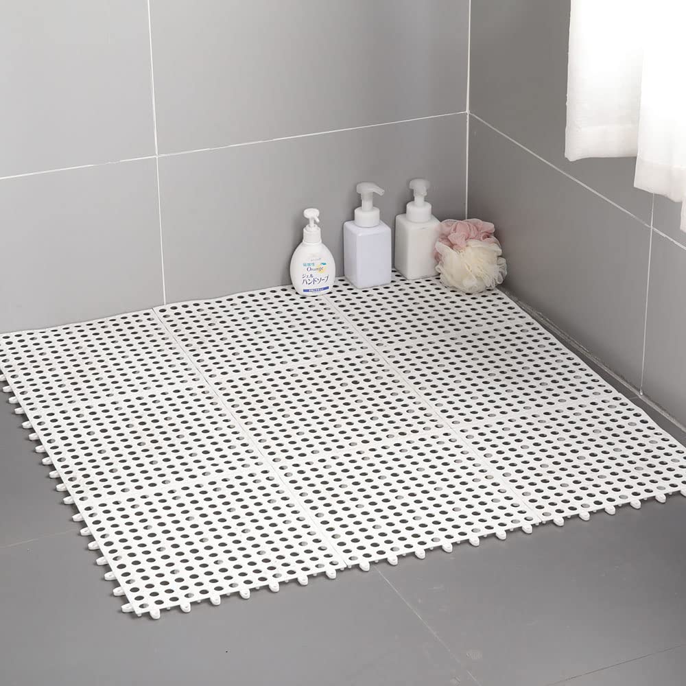 Hiseng Tappeto Doccia Antiscivolo, Cuciture ad Incastro Tappetino Lavabile Tappetini Antiscivolo con Fori di Scarico e Ventose, per Bagno, Cucina, Casa Interno Esterno (8pc,Bianco)