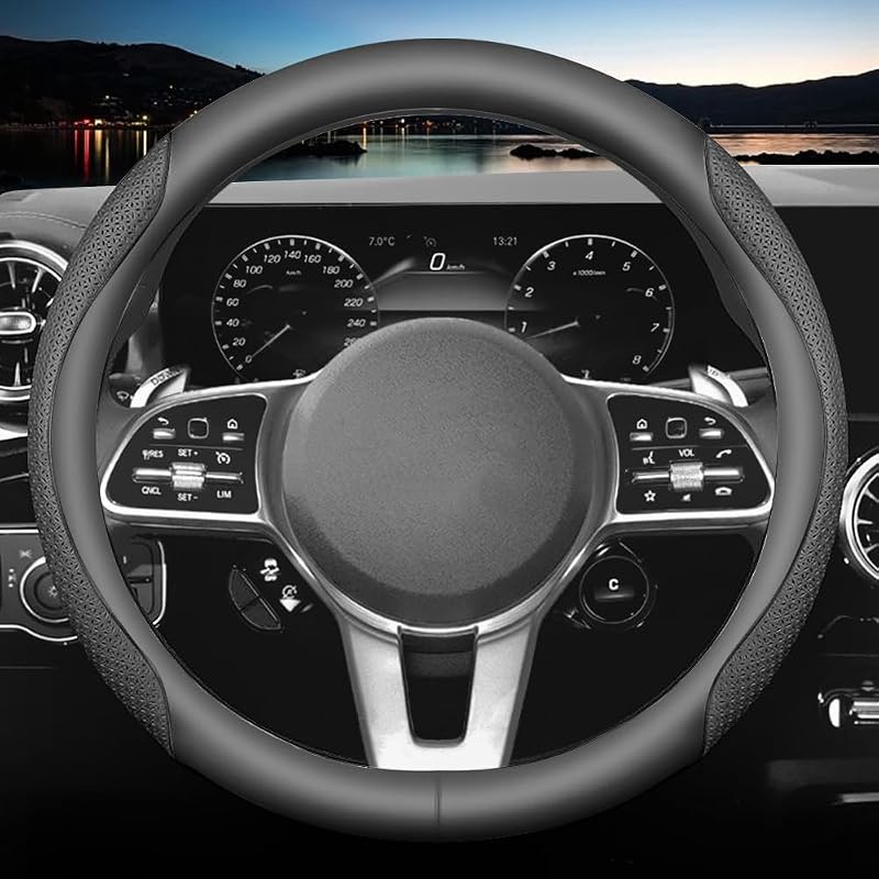 HAOTULE New Nappa Leather car Steering Wheel Cover, Universal 15 inch Black