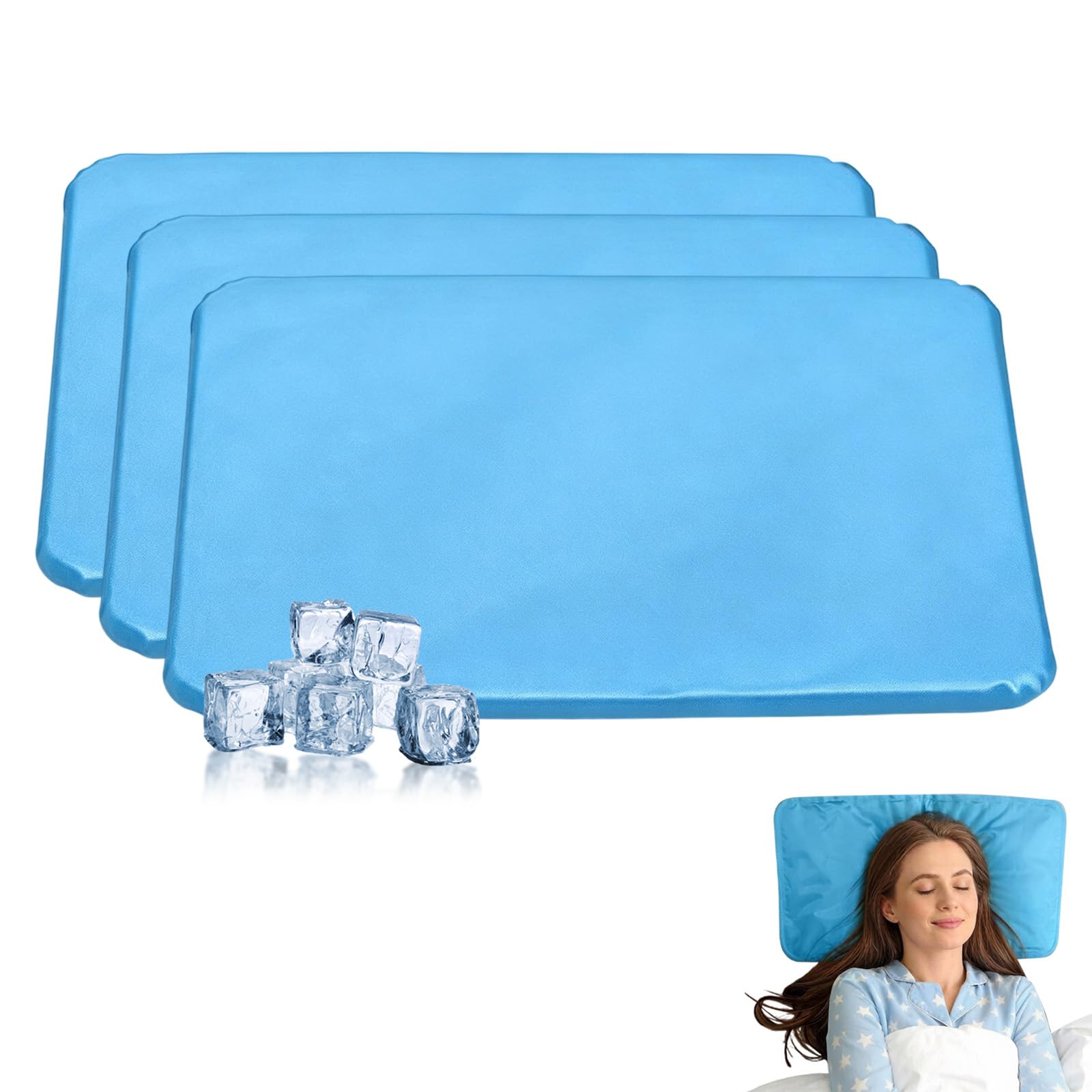 3er-Pack Kühlkissen-Auflage, Wiederverwendbare Kühlmatte für Kissen bei Nachtschweiß, Kühlendes Kissen-Pad für Sommerschlaf, Geleinlage für Heiße Sommernächte und Unterwegs，3pcs